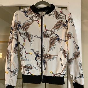 Lightweight Bomber Jacket Bird Print